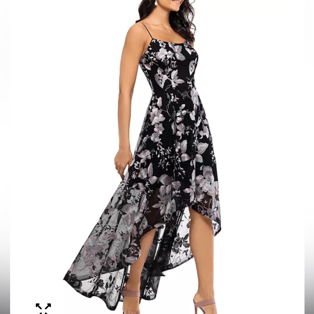 Xscape Floral embroidered High-Low Dress